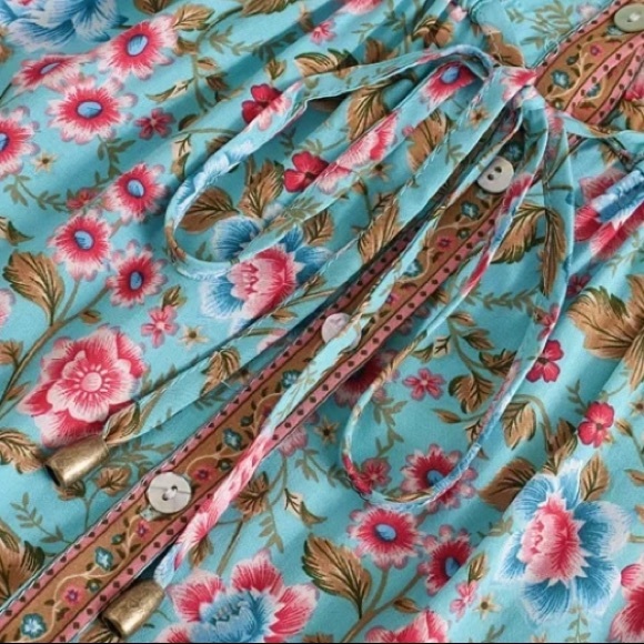 Blue Floral Boho Flutter Sleeve Mini Dress - Picture 5 of 5